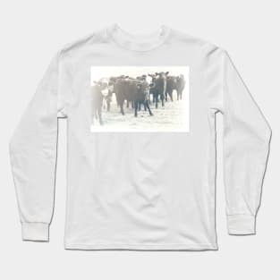 Cows In A Row textured photograph Long Sleeve T-Shirt